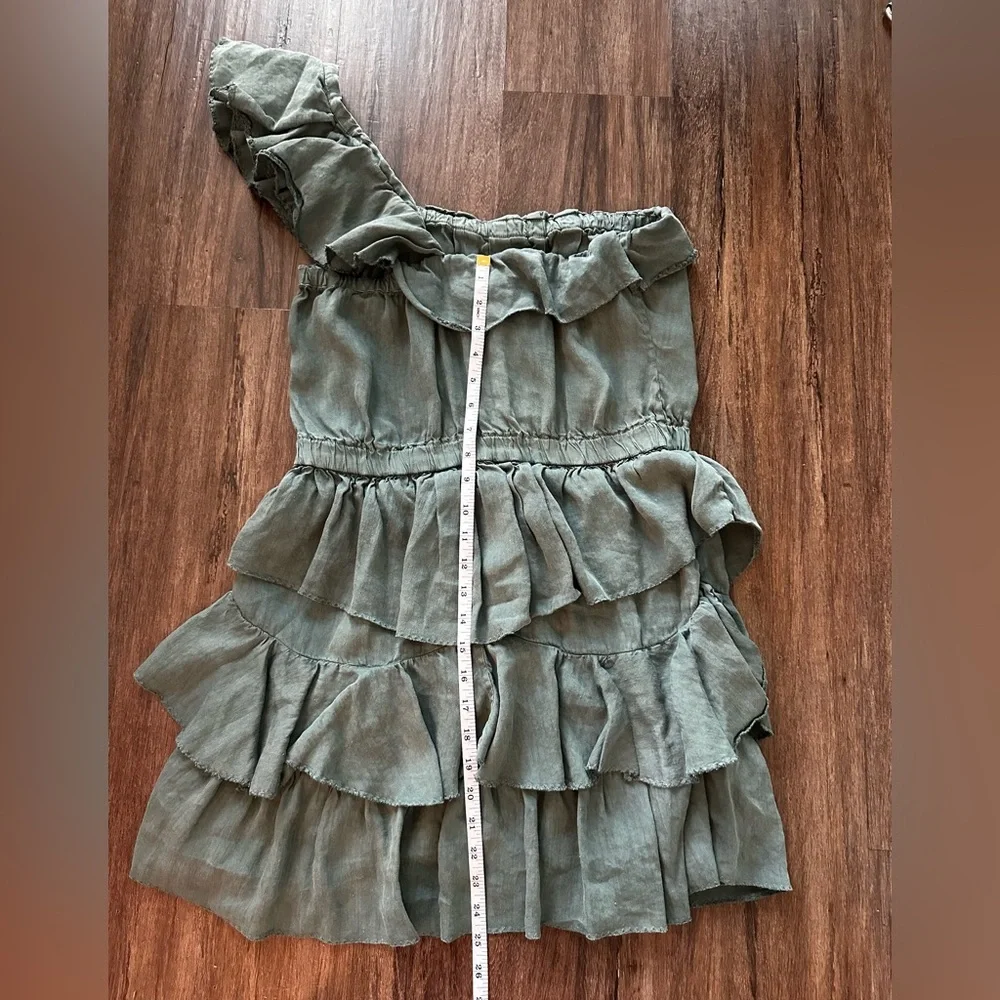 Isabel Marant Etoile One -Shoulder Ruffled Mini Dress in Sage Green. Size M. - Picture 14 of 16